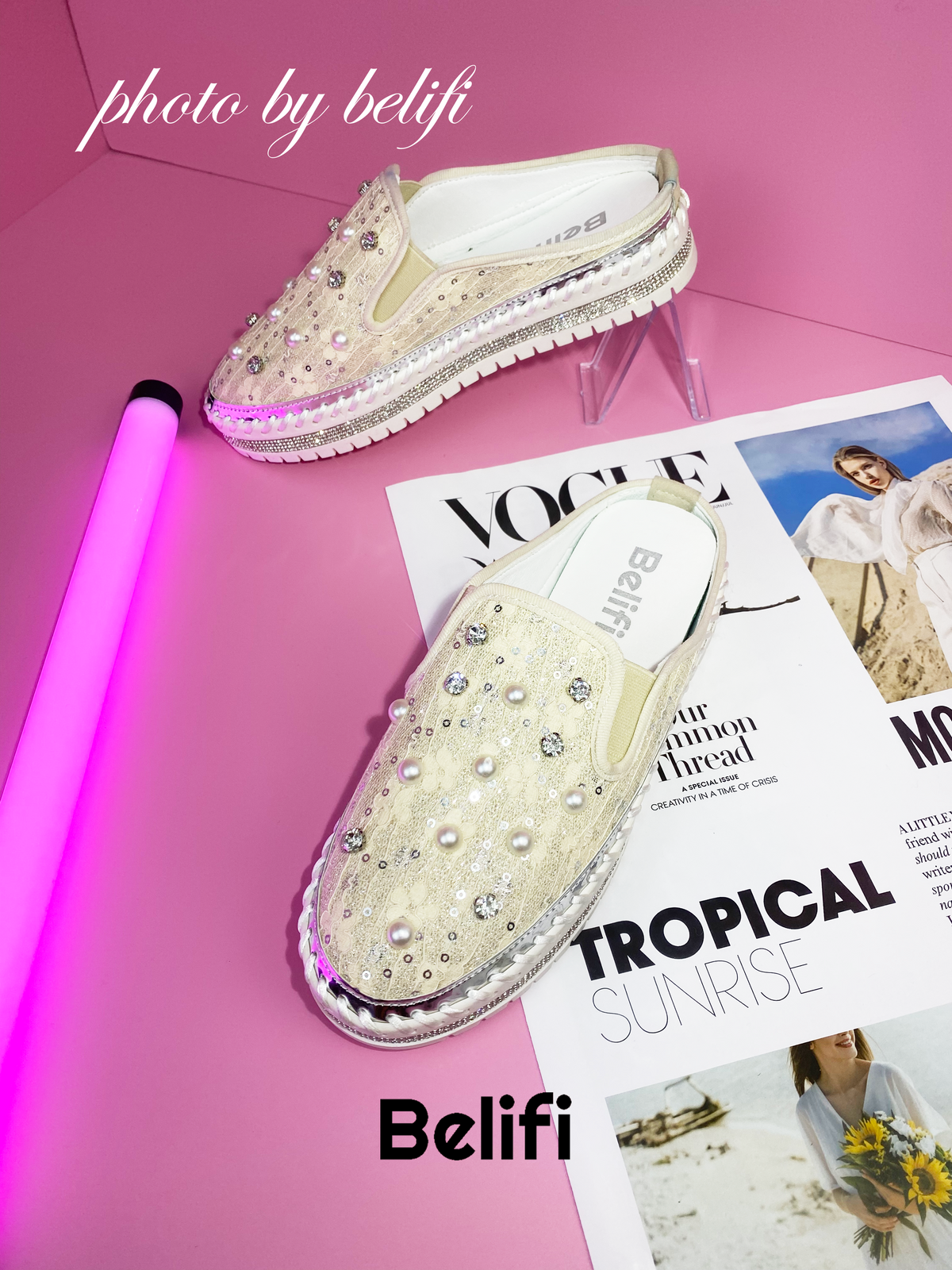 Belifi Pearl Glimmer: Silk and Rhinestone-Embellished Slide Slippers