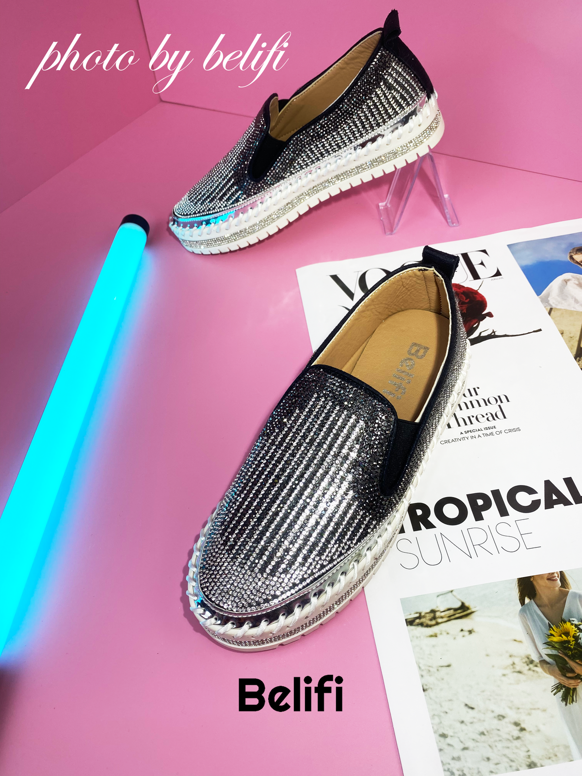 Belifi Starlit Elegance: Rhinestone-Embellished Casual Shoes