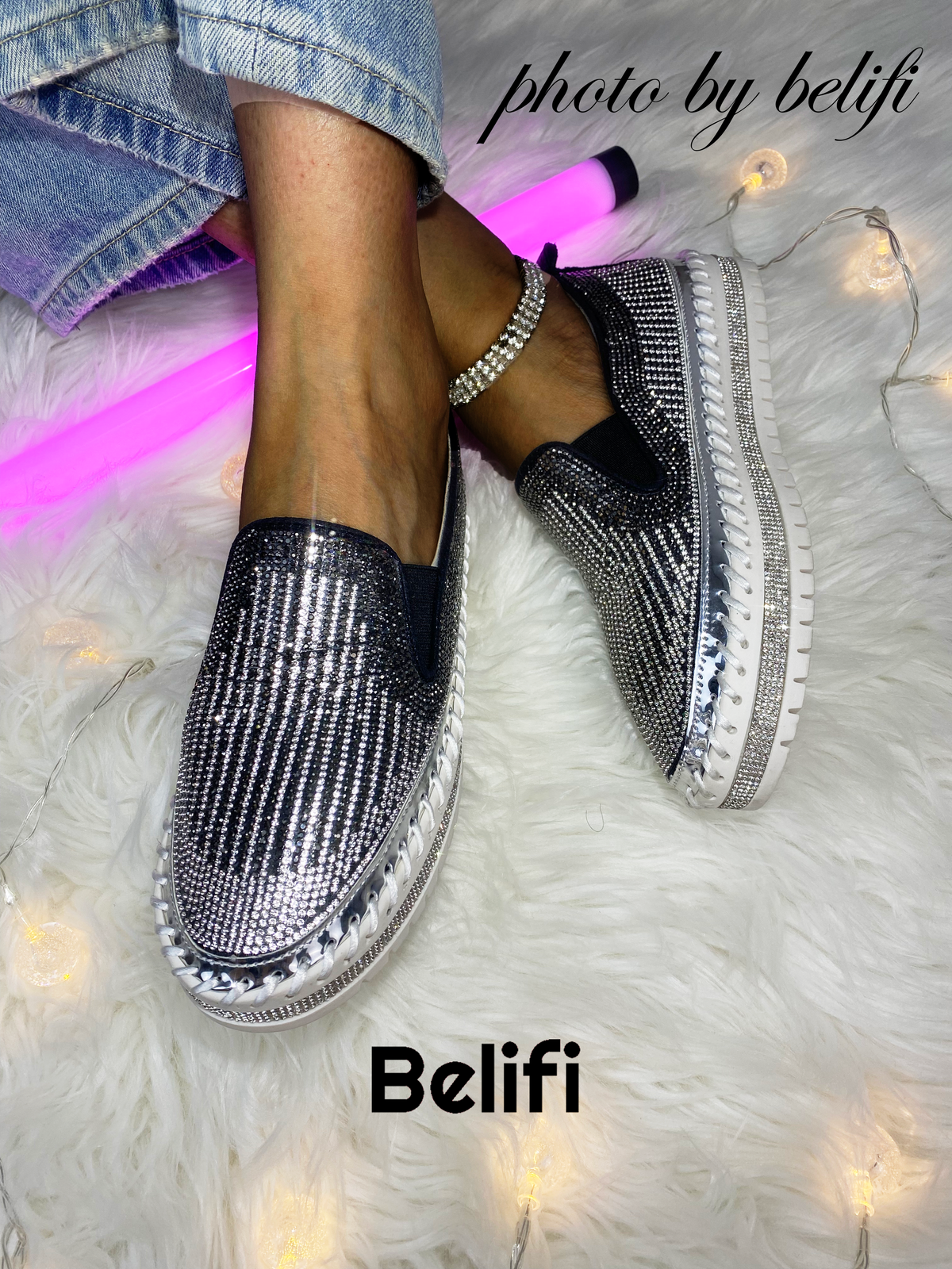 Belifi Starlit Elegance: Rhinestone-Embellished Casual Shoes