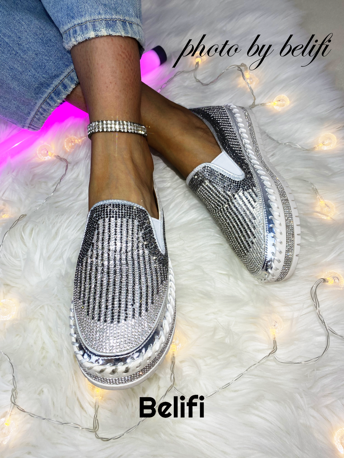 Belifi Starlit Elegance: Rhinestone-Embellished Casual Shoes