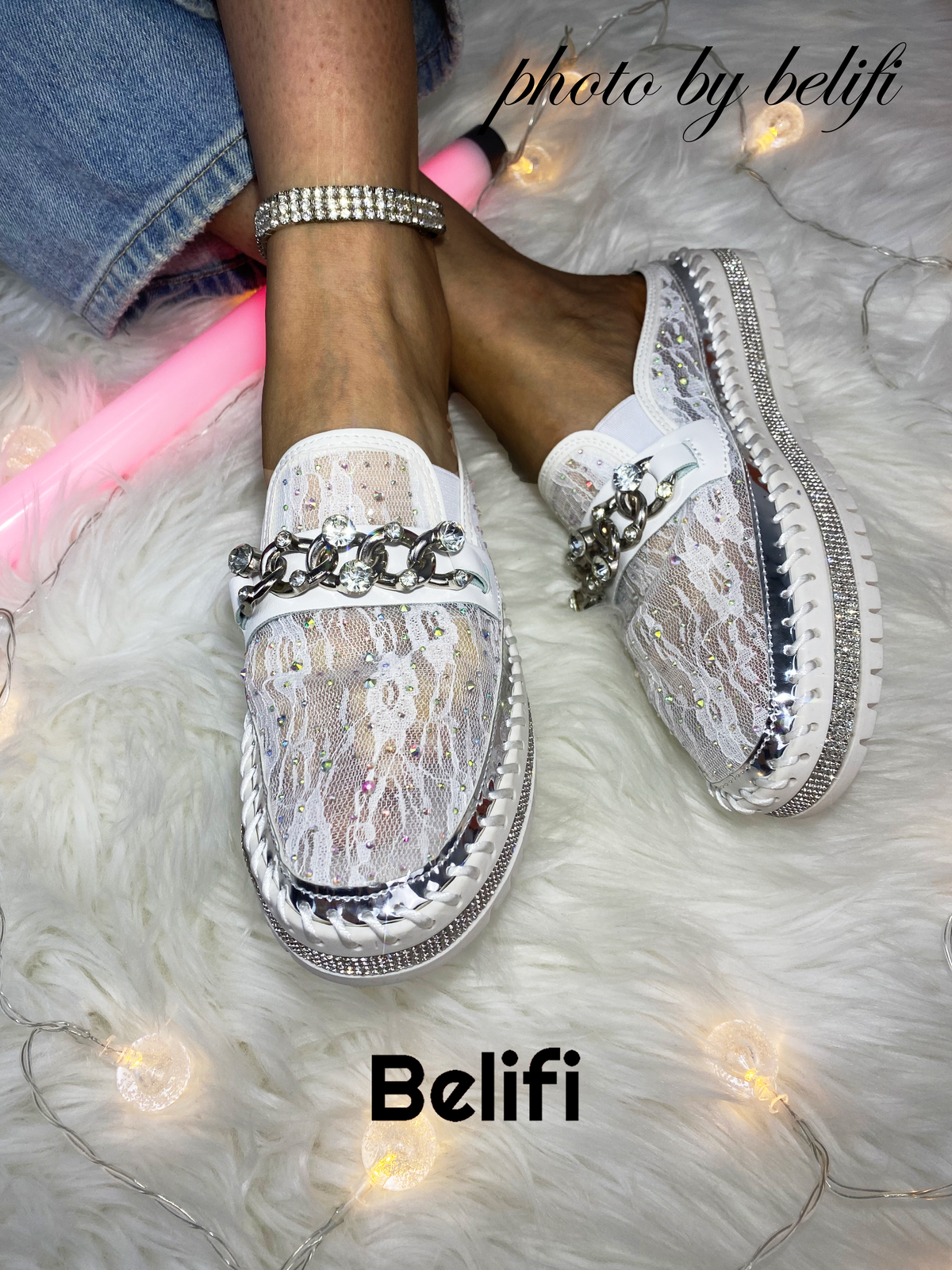 Belifi Rainbow Brilliance: Translucent Rhinestone-Embellished Slide Slippers