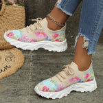 Belifi Autumn Women's Casual Floral Pattern Wedge Sneakers