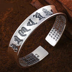 Tibetan Mantra Cuff Bracelet with Heart Sutra - Silver