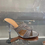 Bellifi Slim Heel Rhinestone Fashion Outwear Slippers