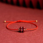 Blessing Red String Bracelet Anklet - Four Leaf Clover Cinnabar Charm