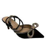 Belifi Rhinestone Bow Pointed Toe Stiletto Sandals