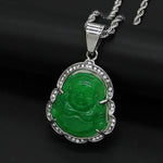 18K Gold Filled Laughing Buddha Jade Necklace - Luck Pendant Chain