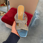 Bellifi Slim Heel Rhinestone Fashion Outwear Slippers