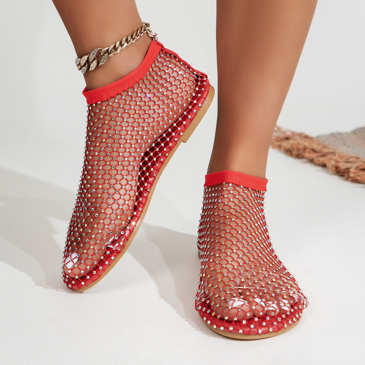 Belifi Fish Mouth Sandals Stretch Fishnet Stockings Hollow Short