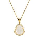 18K Gold Filled Laughing Buddha Jade Necklace - Luck Pendant Chain
