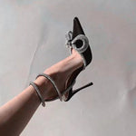 Belifi Fashion Pointed Toe Rhinestone Bow Lace-Up Stiletto Heels
