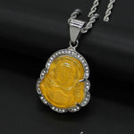 18K Gold Filled Laughing Buddha Jade Necklace - Luck Pendant Chain