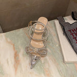 Belifi Rhinestone Bow Pointed Toe Stiletto Sandals