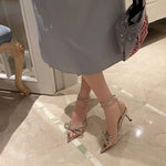 Belifi Rhinestone Bow Pointed Toe Stiletto Sandals