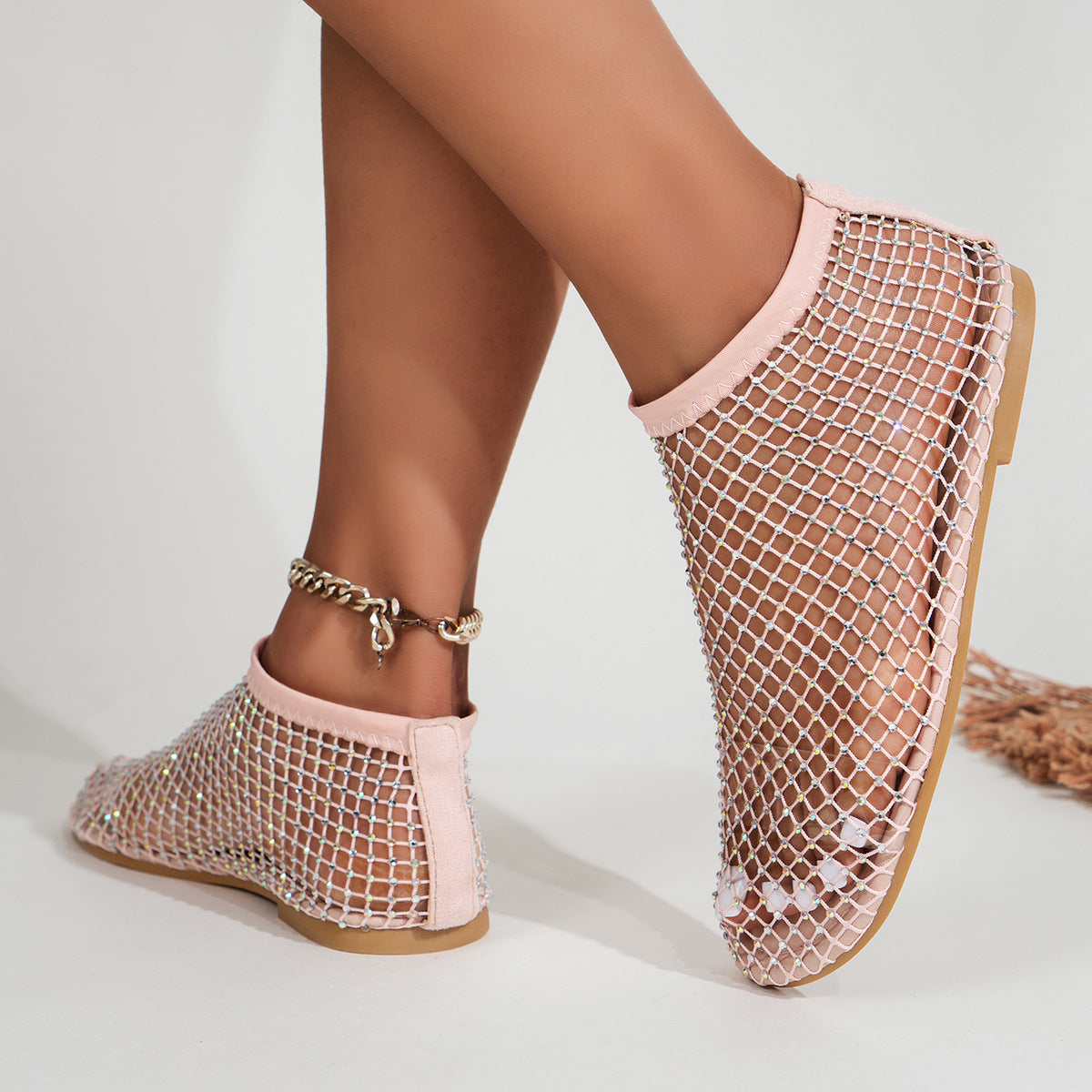 Belifi Fish Mouth Sandals Stretch Fishnet Stockings Hollow Short