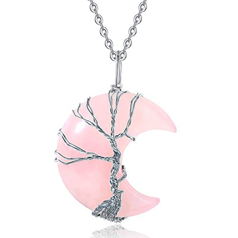 Quartz Crystal Moon Tree of Life Healing Energy Pendant