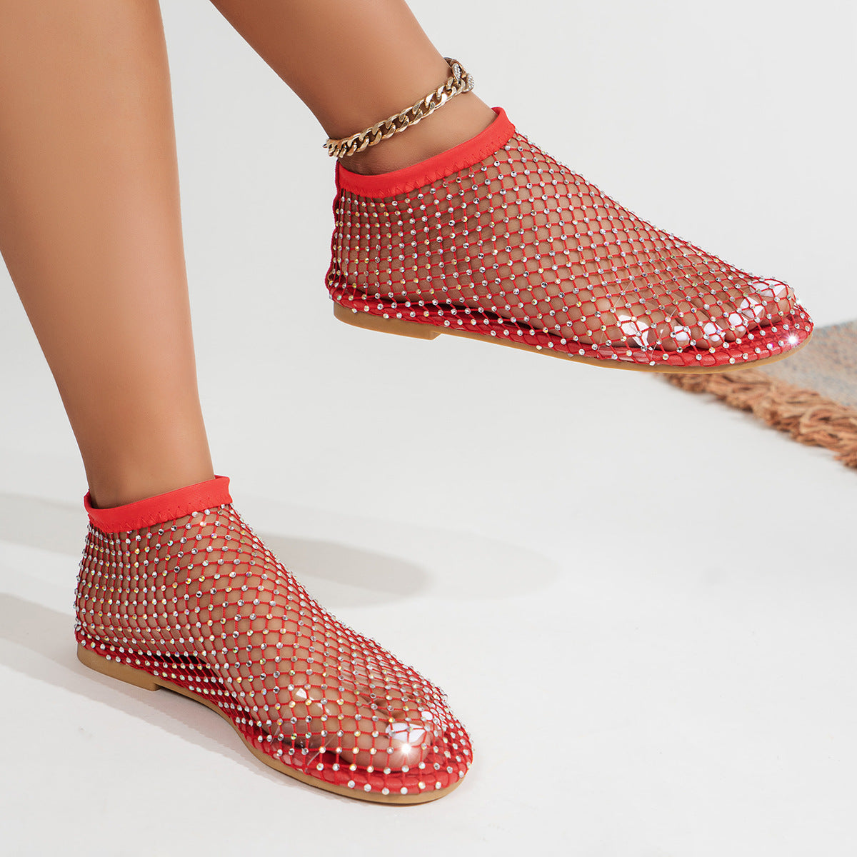 Belifi Fish Mouth Sandals Stretch Fishnet Stockings Hollow Short