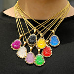 18K Gold Filled Laughing Buddha Jade Necklace - Luck Pendant Chain