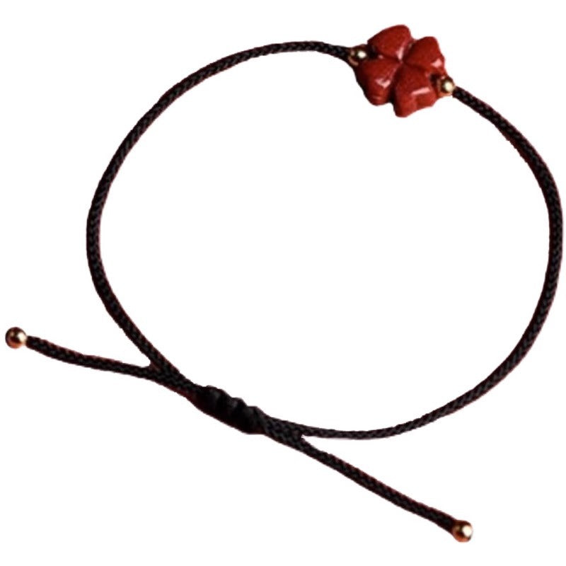 Blessing Red String Bracelet Anklet - Four Leaf Clover Cinnabar Charm