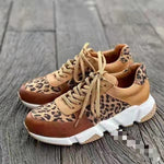 Belifi Casual Round-Toe Lace-Up Color-Block Leopard Print Sports Shoes