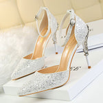 Belifi Pointed Toe Sequin Cutout Heels