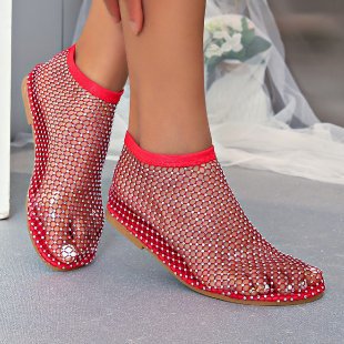 Belifi Fish Mouth Sandals Stretch Fishnet Stockings Hollow Short