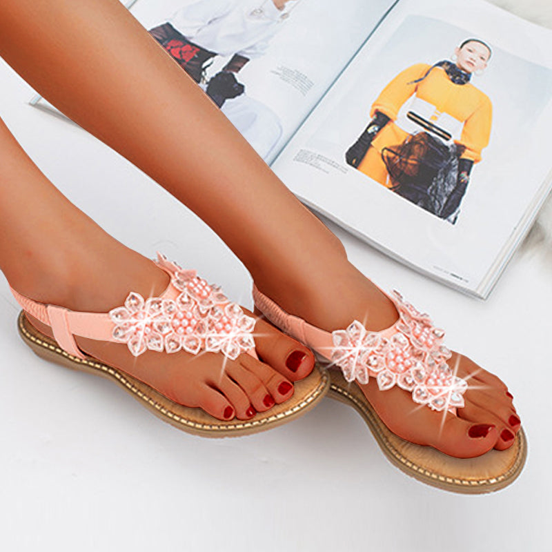 Belifi New Fashion Bead Flower Round Toe Flip-flop Sandals