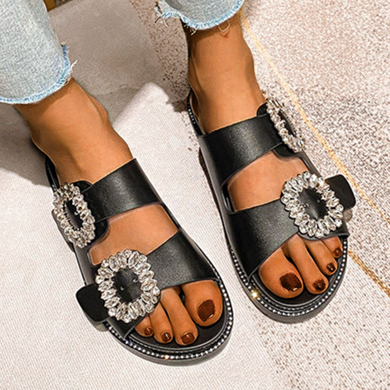 Belifi Buckle Rhinestone Sandals