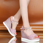 Belifi Slope Heel Rhinestone Thick Sole Sandals