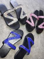 Belifi Rhinestone Flat-Bottomed Slippers
