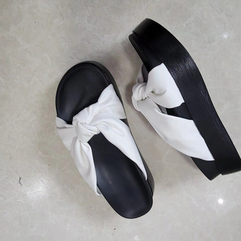 Belifi Bow Knot Platform Comfort Slippers