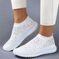 Belifi Diamond Stroll: Breathable Lace-Up Rhinestone-Encrusted Thick Soled Shoes