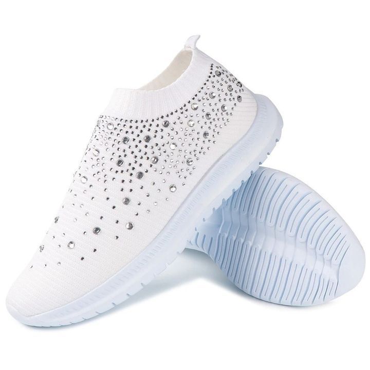 Belifi Diamond Stroll: Breathable Lace-Up Rhinestone-Encrusted Thick Soled Shoes