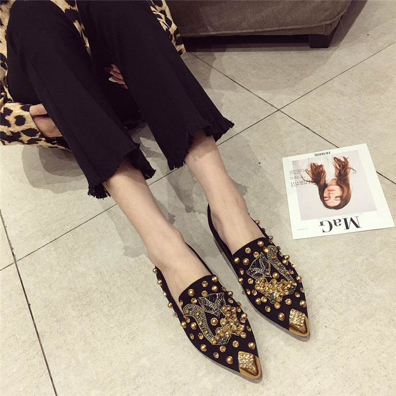 Versatile Rhinestone FlatShallow Mouth Single Shoes