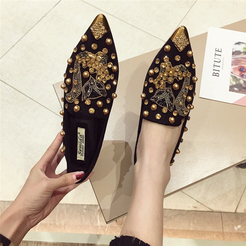 Versatile Rhinestone FlatShallow Mouth Single Shoes