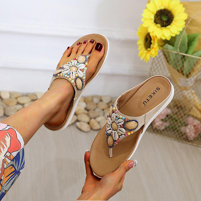 Belifi Ethnic Beach Bohemian Retro Beaded Shell Sandals