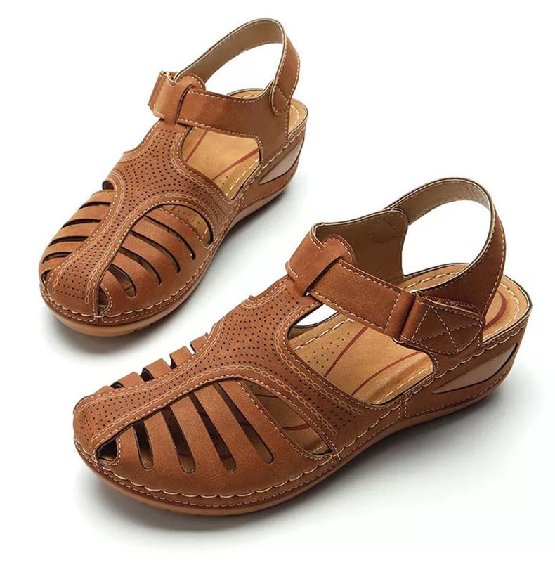 Belifi - Soft PU Leather Closed Toe Vintage Anti-Slip Sandals