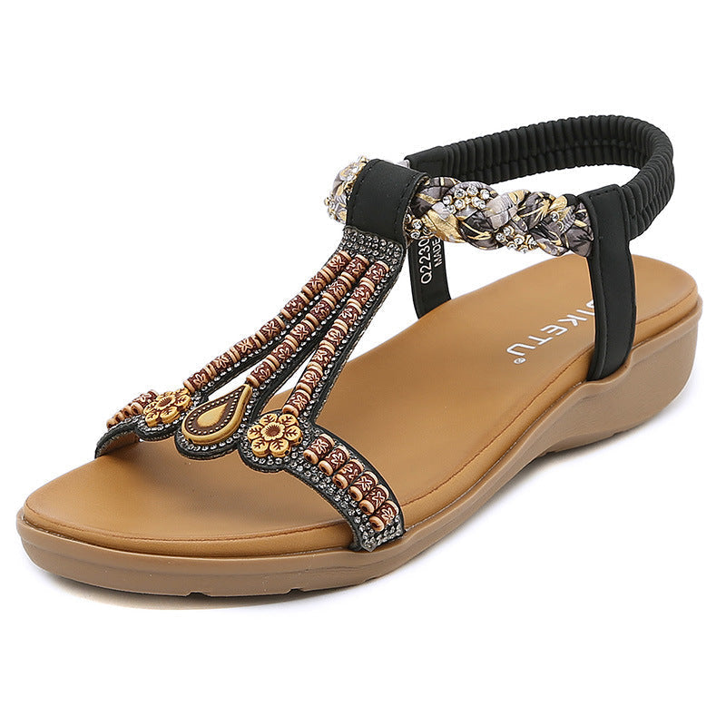 Belifi Elastic Band Bohemian Sandals Comfortable Beaded Sandals