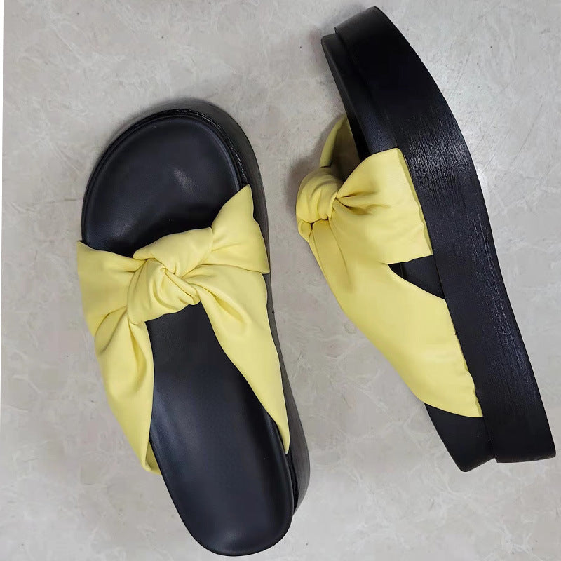 Belifi Bow Knot Platform Comfort Slippers