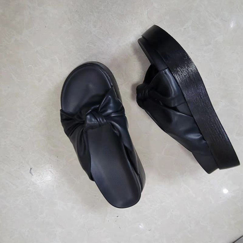 Belifi Bow Knot Platform Comfort Slippers