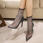 Summer Bling Bling Rhinestone Mesh Pointed toe Sandals Ankle Boots Stiletto High Heels Female Crystal Mesh Shoes Sandals