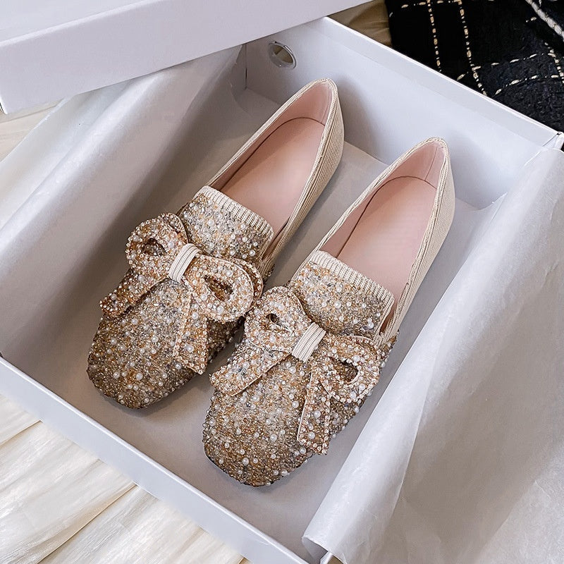 Belifi Crystal Bow Flat Breathable Loafers