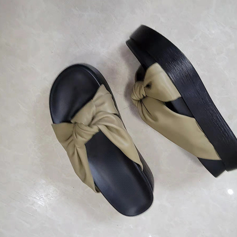 Belifi Bow Knot Platform Comfort Slippers