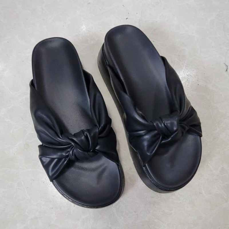 Belifi Bow Knot Platform Comfort Slippers