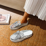 Belifi New Crystals Butterfly-knot Flat Platform Heels Half Slippers Women Bling Shoes