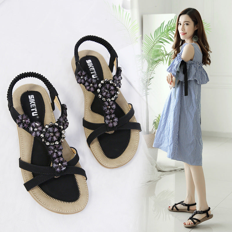 Belifi Flowers Rhinestones Leisure BeachSandals