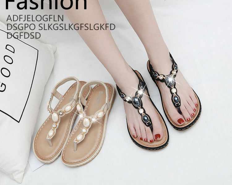 Belifi Rhinestone Design Soft Elastic Band Clip Toe Sandals