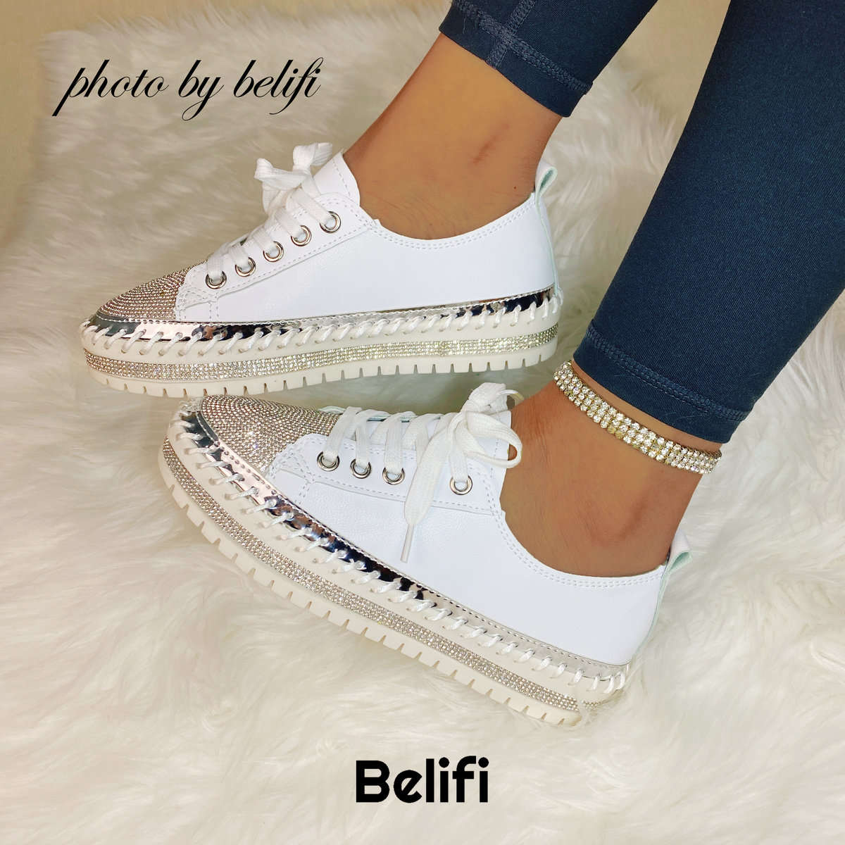 Belifi Diamond Walk: Leather Rhinestone-Encrusted Lace-Up Shoes