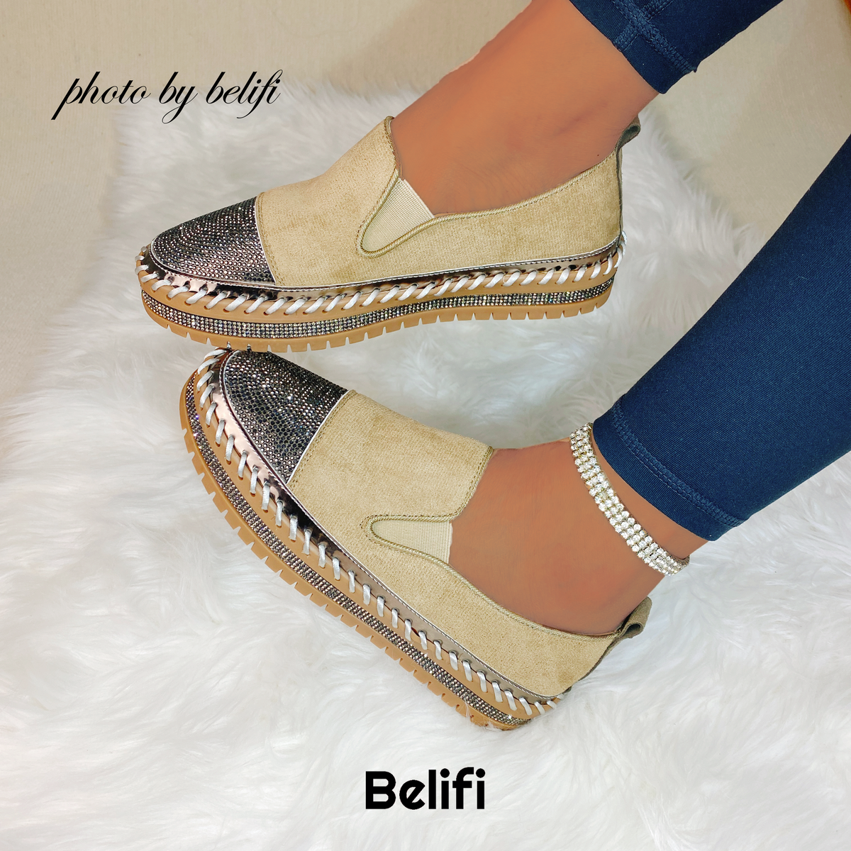 Belifi Platform Versatile Breathable Top Rhinestones Shoes