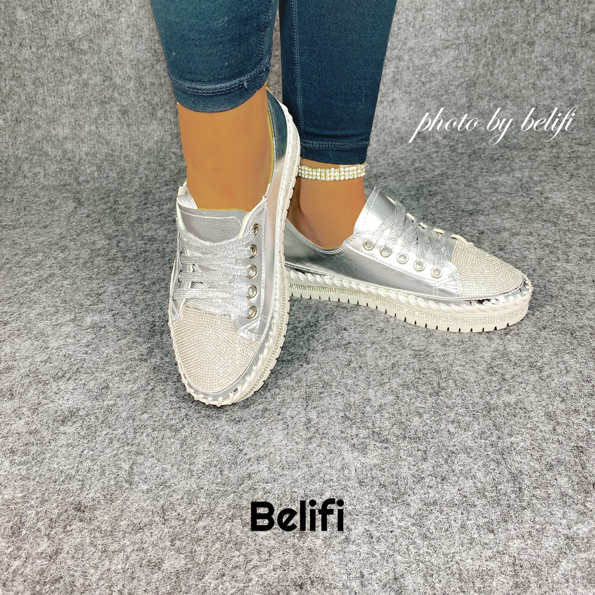 Belifi Diamond Walk: Leather Rhinestone-Encrusted Lace-Up Shoes